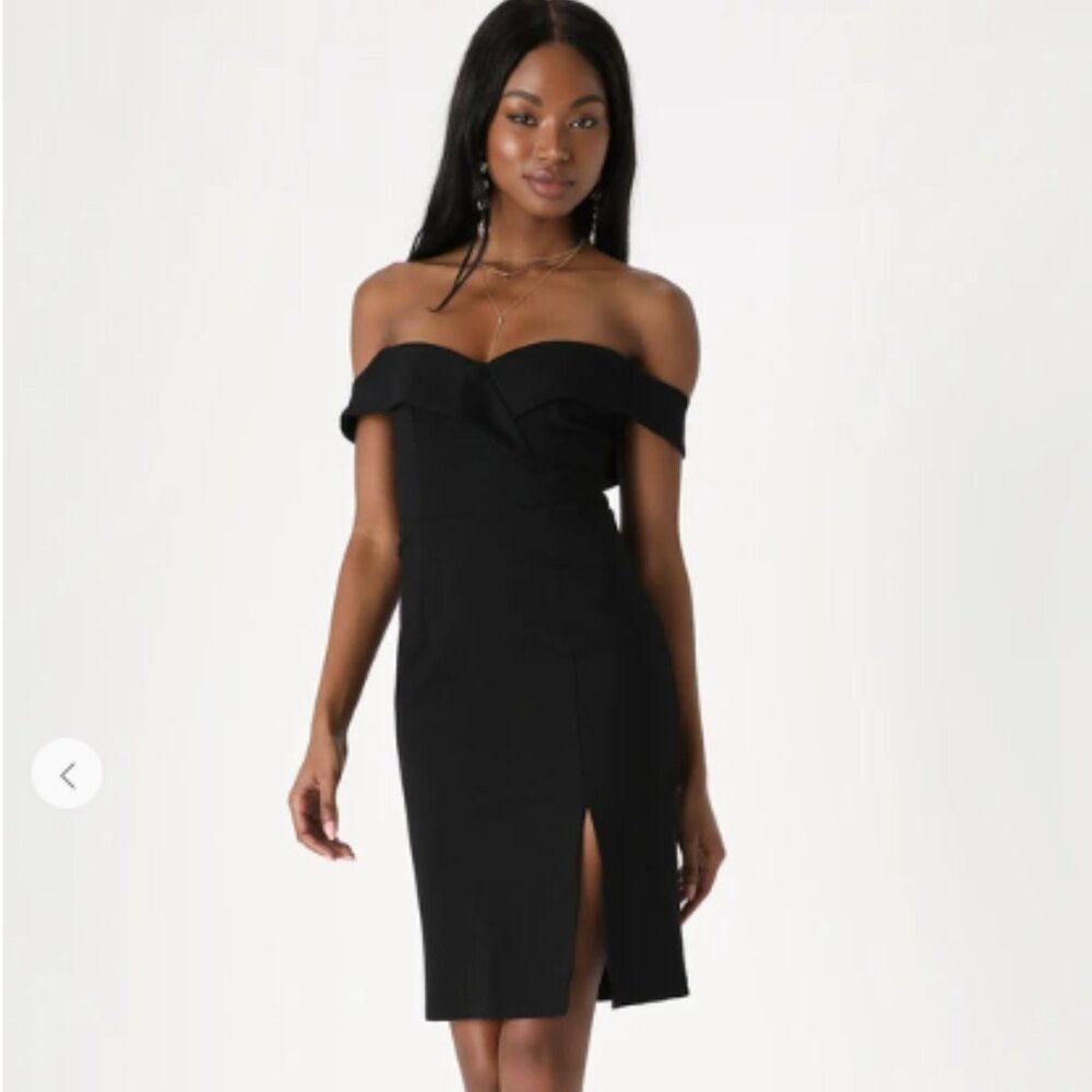 Lulus Glam Black Off-the-Shoulder Bodycon Dress Size Large